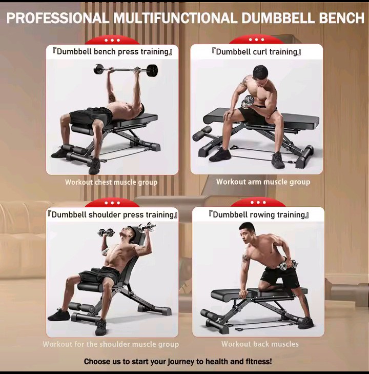 Four exercises performed on the TitanFlex bench
